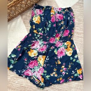 Strapless Floral Print Navy Romper